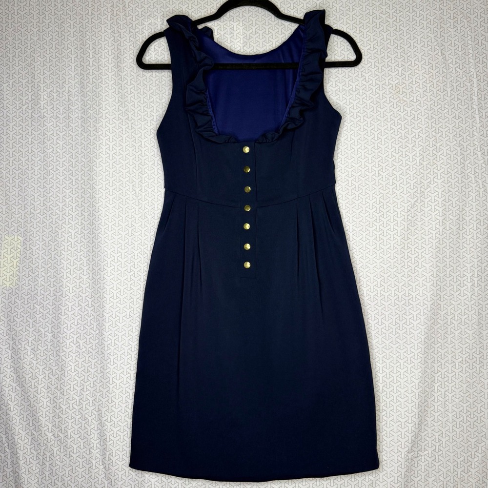 Camlyn Beth Navy Blue Sleeveless Ruffle Neck Button Back The Go Go Dress Size 2 - Picture 5 of 9